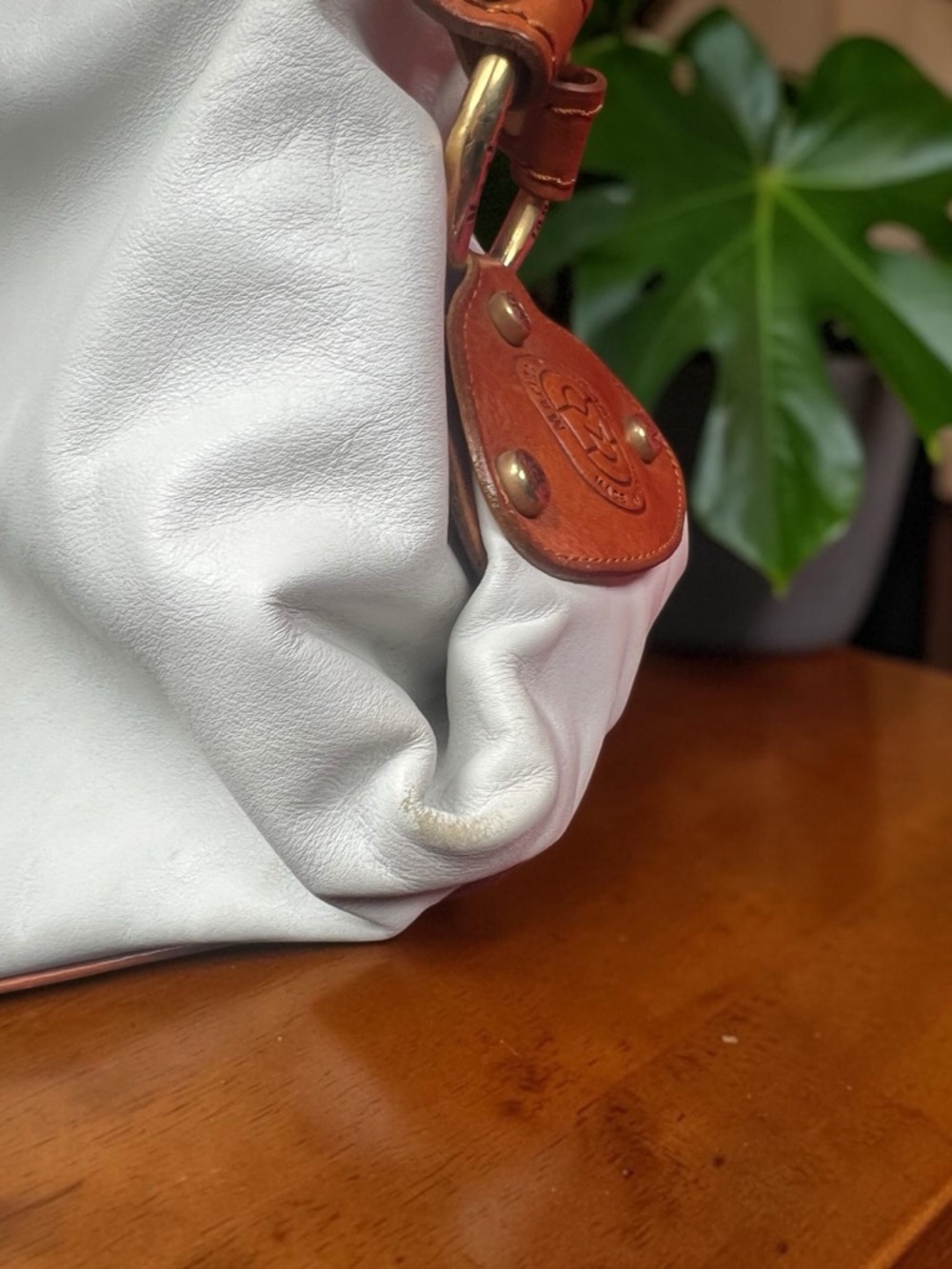 Marino Orlandi White Italian Leather Shoulder Bag Large Tan Trim - Picture 9 of 14